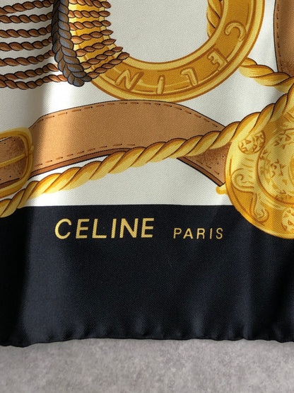 CELINE Silk  Scarf White×Black Vintage 8h2tdm