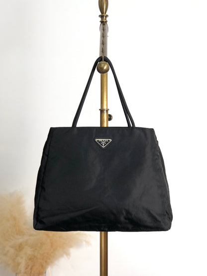 PRADA Tessuto Triangle Logo Side Pocket Totebag Black Vintage iwt8yv