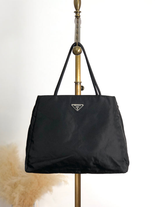 PRADA Tessuto Triangle Logo Side Pocket Totebag Black Vintage iwt8yv