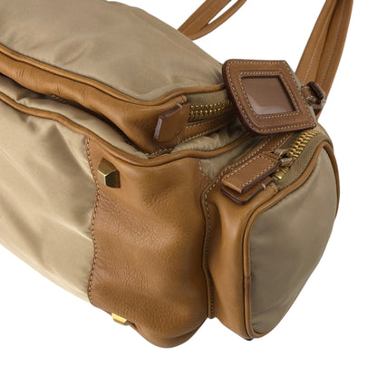 PRADA Tessuto Triangle Logo Side Pocket Handbag Beige Vintage a35ftn