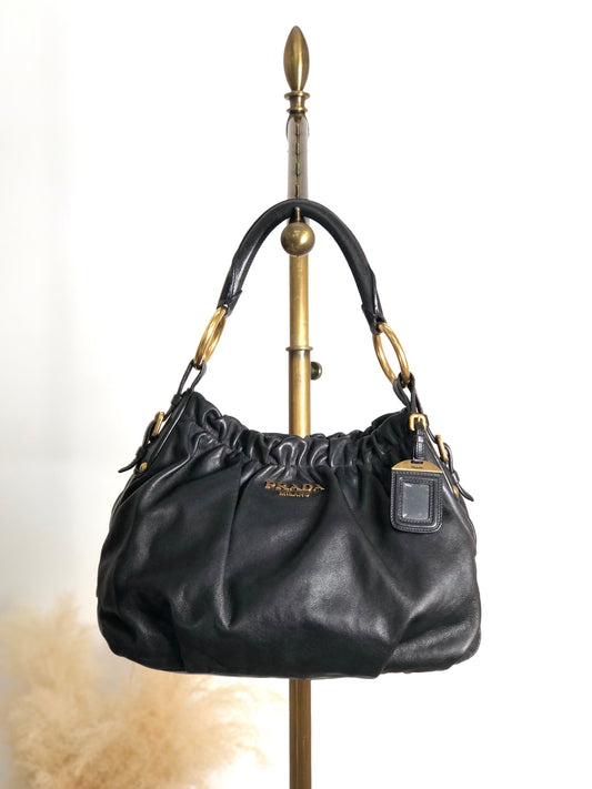 PRADA Logo Shoulder bag Black Vintage wyb28y