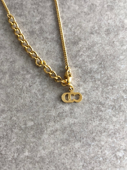 Christian Dior Logo Motif Necklace Gold Vintage jtke47