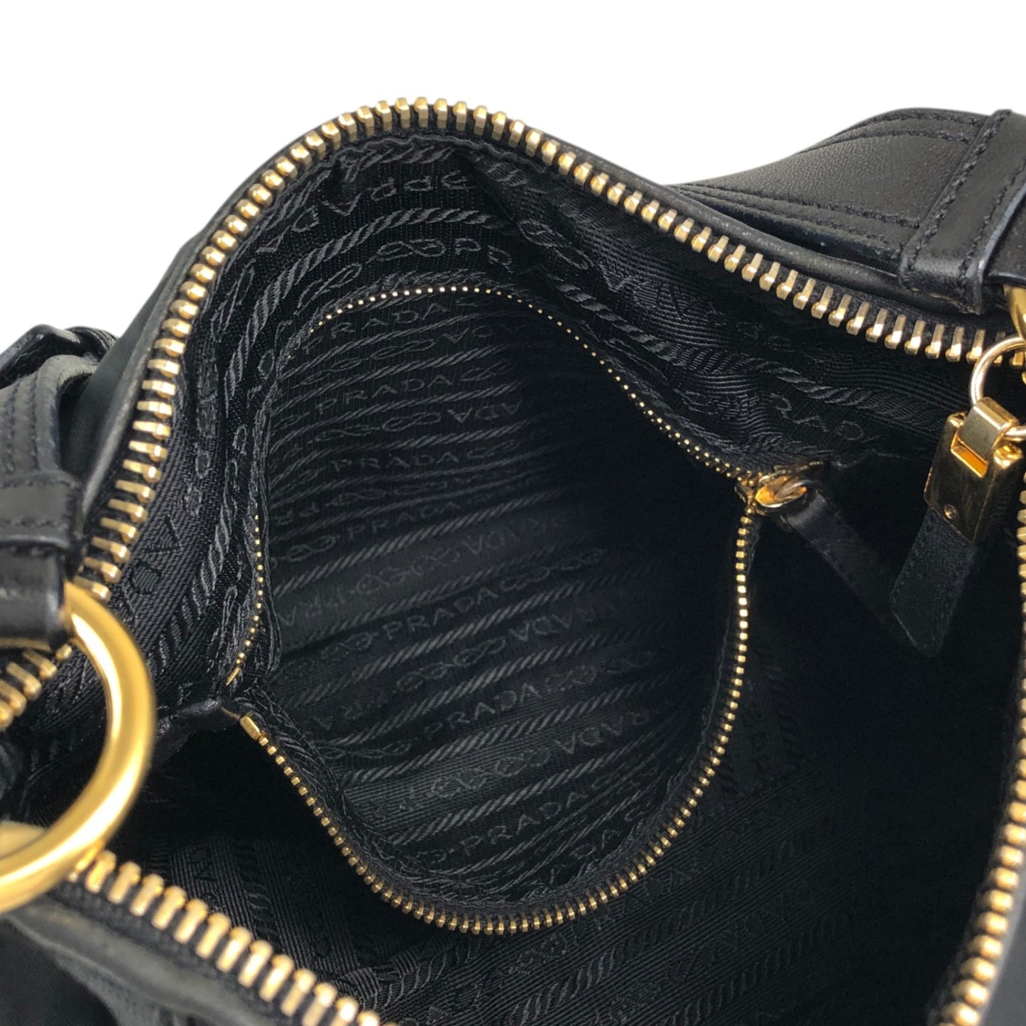 PRADA Triangle Logo Front Buckle Shoulder bag Hobobag Black Vintage kmr53p