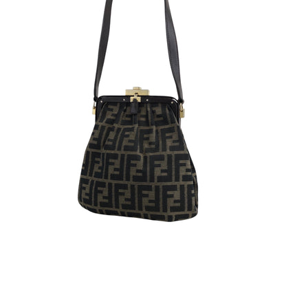 FENDI Zucca Metal Clasp Shoulder bag Brown Vintage kkfpvd