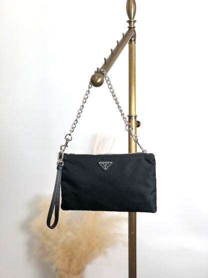 PRADA Triangle Logo Small Chain Handbag Black Vintage jtvddc