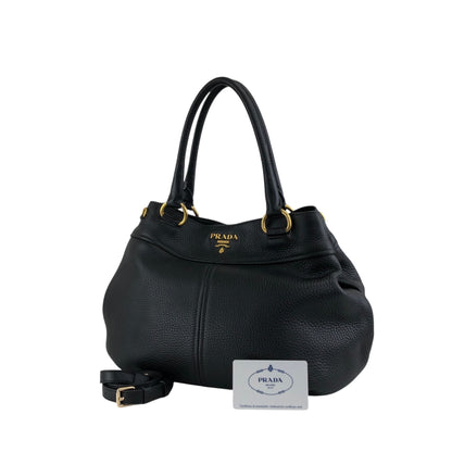 PRADA Logo Two-way Handbag Shoulder bag Black Vintage g864hh