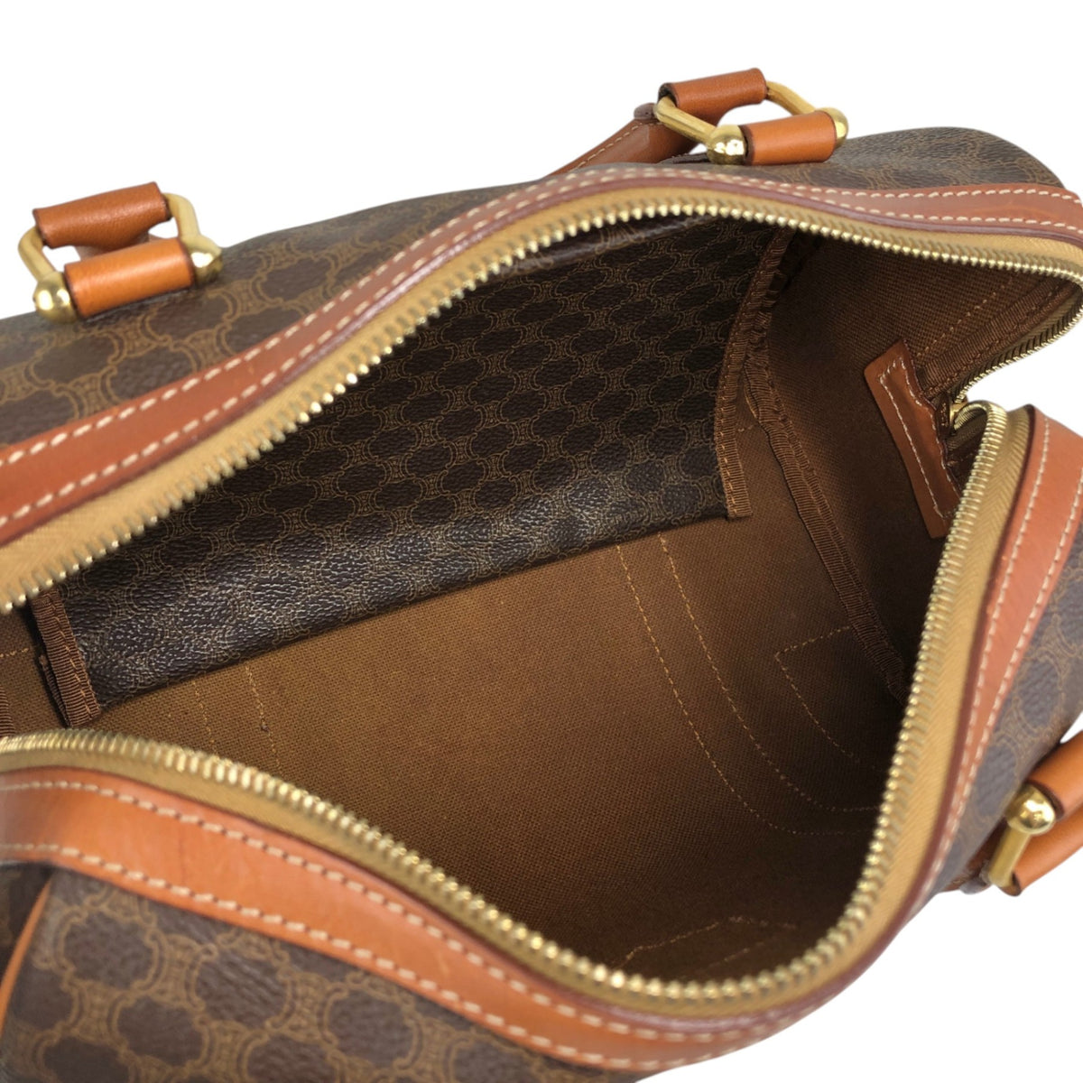 CELINE Macadam Small Boston bag Handbag Brown Vintage 7k24si