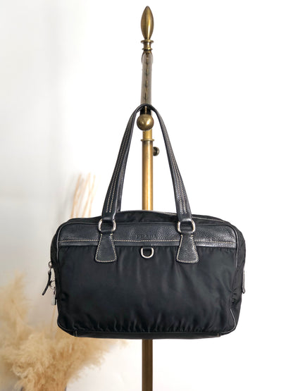 PRADA Logo Boston bag Totebag Black Vintage b57rj5