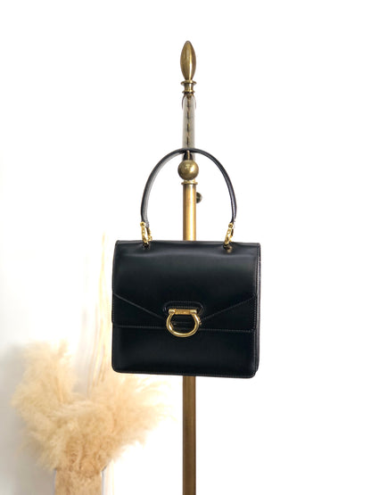 CELINE Horse Bit Double Flap  Handbag Black Vintage nrxerm