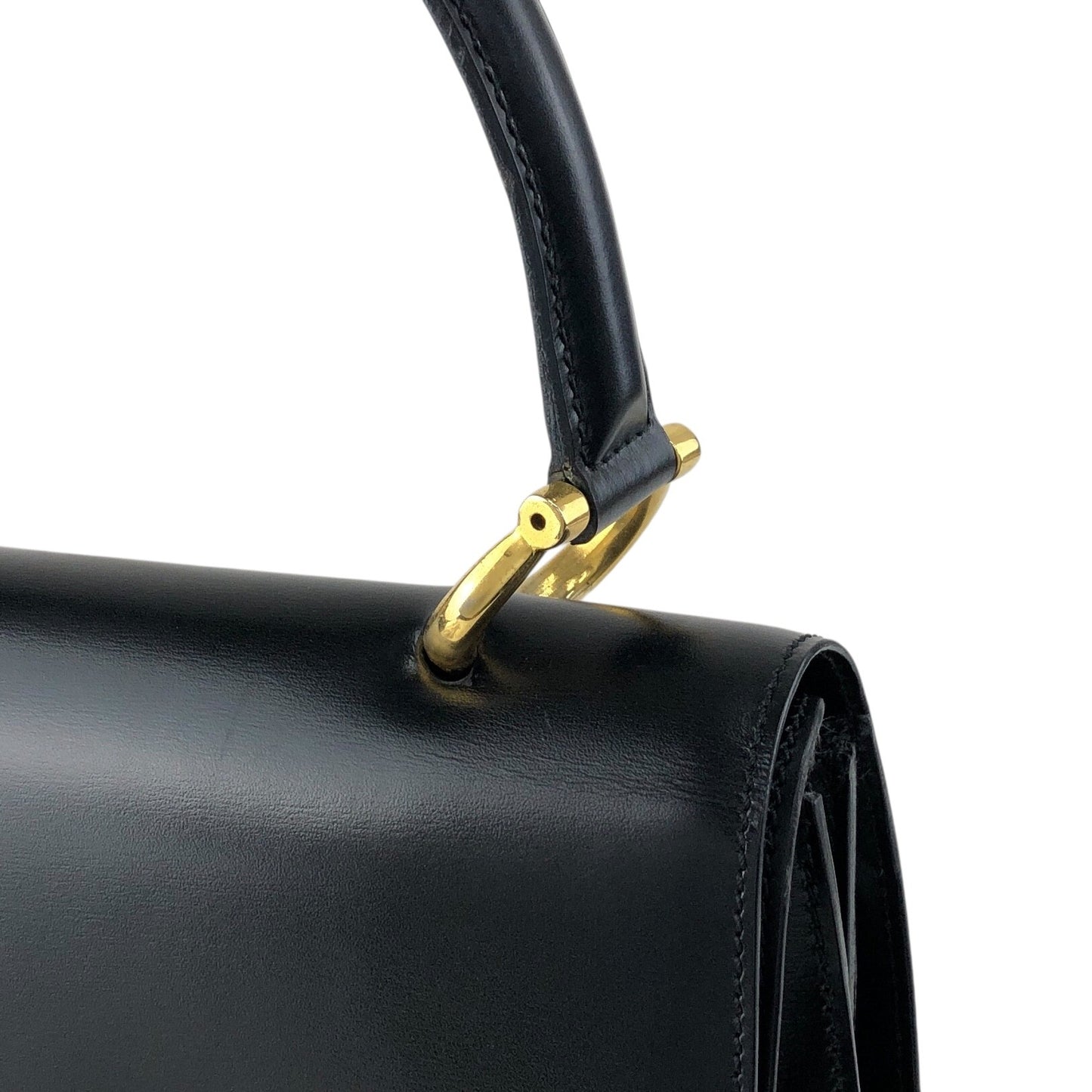 CELINE Gancini Double Flap Handbag Black Vintage j7dwju