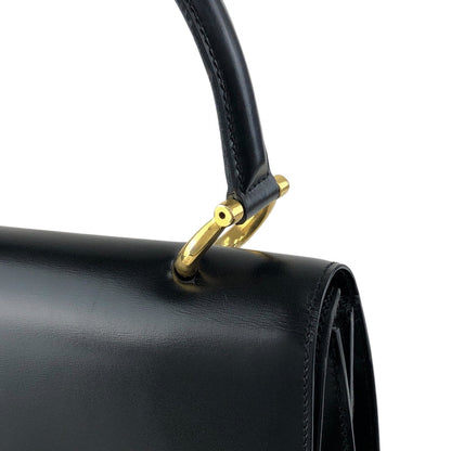 CELINE Gancini Double Flap Handbag Black Vintage j7dwju