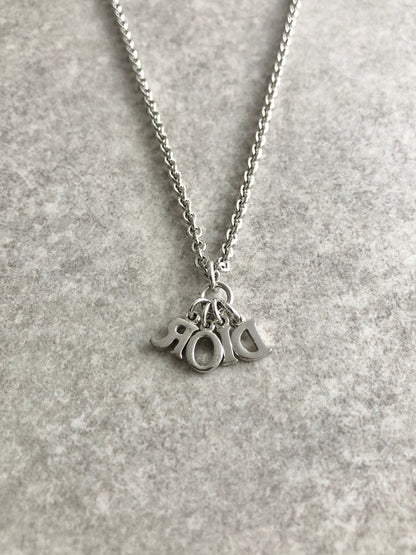 Christian Dior Logo Charm Necklace Silver Vintage wfizes