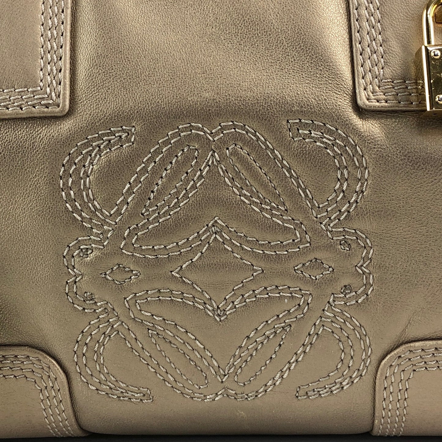 LOEWE Amazona Anagram Small Boston bag Handbag Gold Vintage unh432