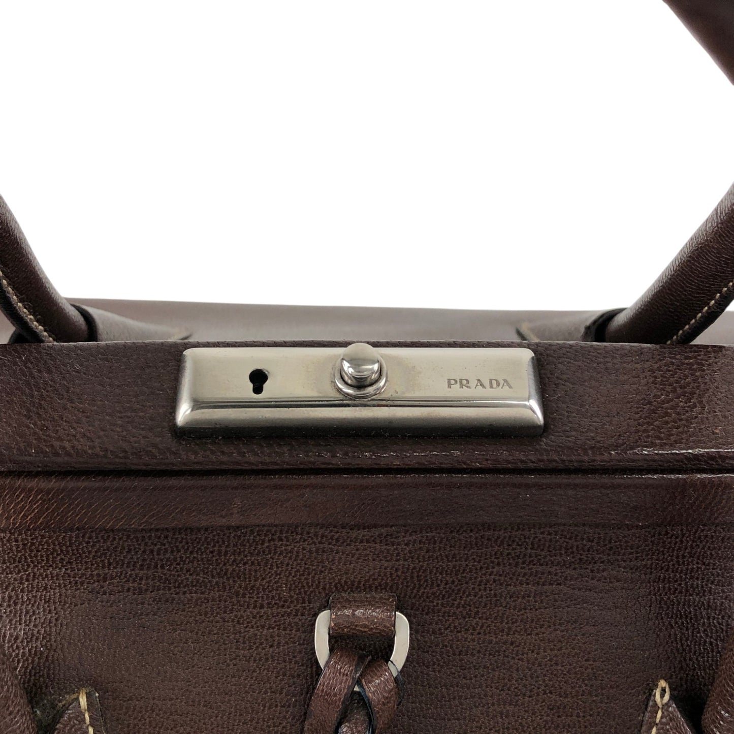 PRADA Metal Clasp Handbag Brown Vintage zwwp2k