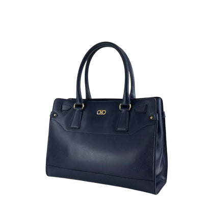 Salvatore Ferragamo Gancini Handbag Totebag Navy Vintage 6faja2