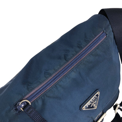 PRADA Tessuto Triangle Logo Front Buckle Shoulder bag Navy Vintage rj8wam