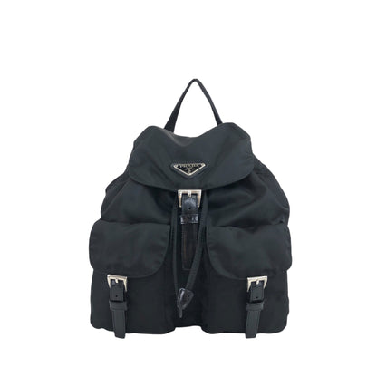 PRADA Triangle Logo Double Pocket  Backpack Black Vintage jpaw6y