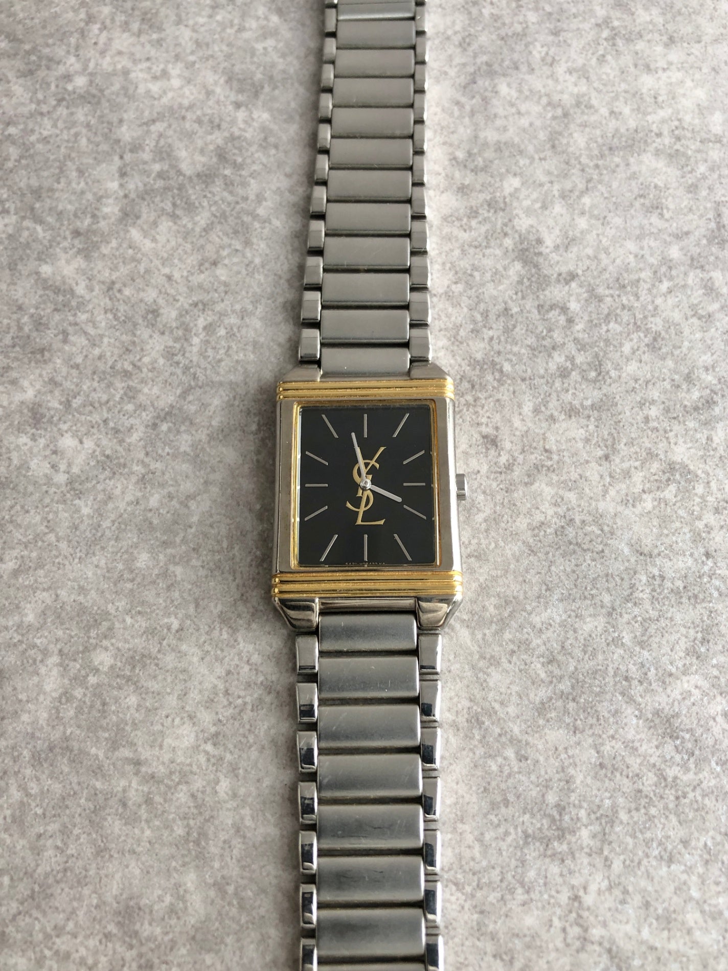 Yves Saint Laurent YSL Logo Quartz Watch Silver×Gold 5421-H04724 Vintage syzsmm