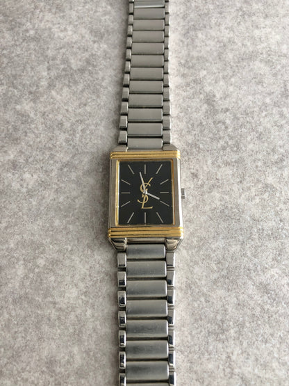 Yves Saint Laurent YSL Logo Quartz Watch Silver×Gold 5421-H04724 Vintage syzsmm