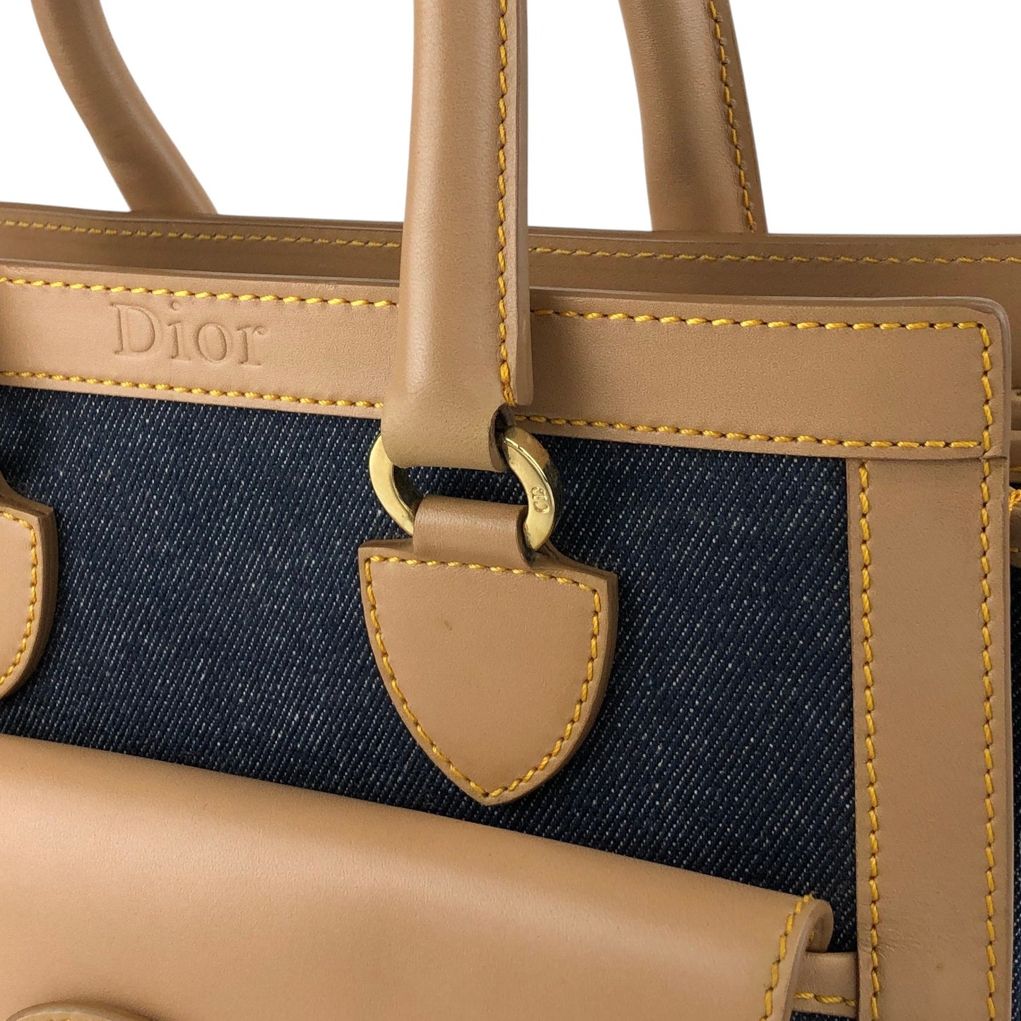 Christian Dior Logo Canvas Handbag Beige×Blue Vintage fwaghn