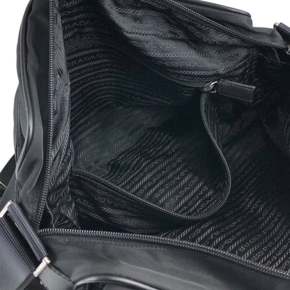 PRADA 三角形標誌雙口袋單肩包 黑色復古 nmgd27