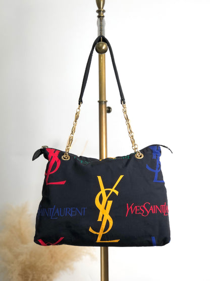 Yves Saint Laurent Logo Chain Totebag Black Vintage fniuvx