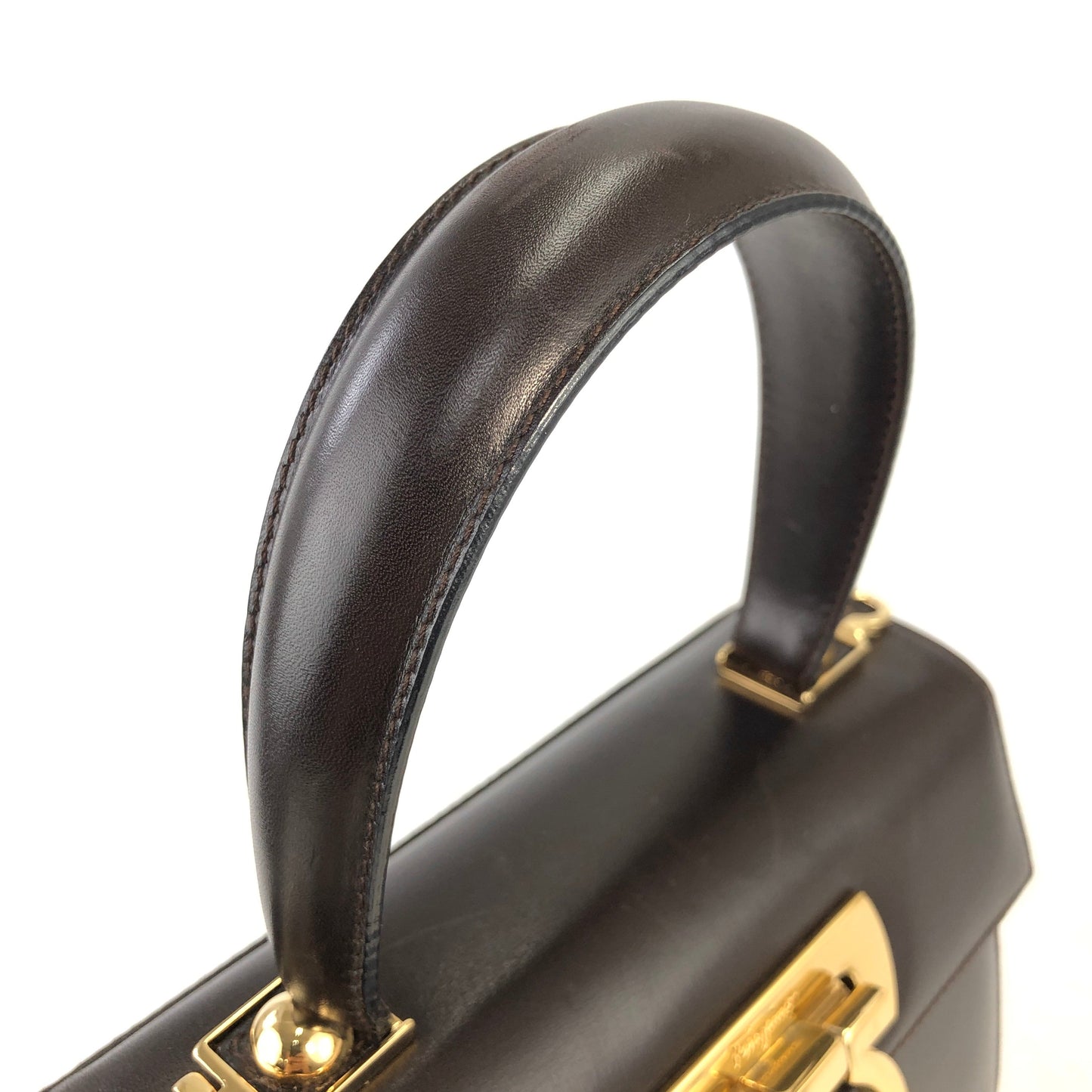 Salvatore Ferragamo Gancini Leather Two-way Handbag Crossbody Shoulder bag Brown Vintage k3zp2e