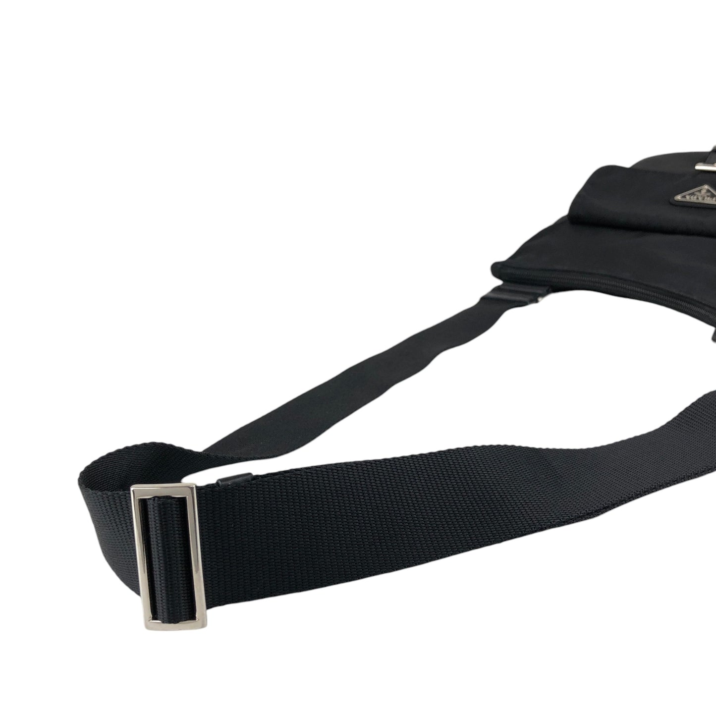 PRADA Tessuto Triangle Logo Front Buckle Shoulder bag Black Vintage h7n4ka