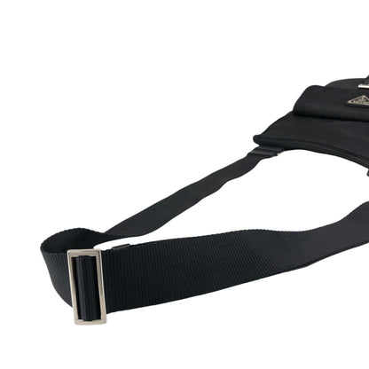 PRADA Tessuto Triangle Logo Front Buckle Shoulder bag Black Vintage h7n4ka
