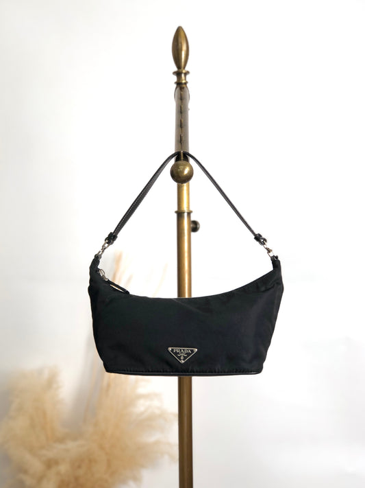 PRADA Tessuto Triangle Logo Small Handbag Black Vintage 2efib2