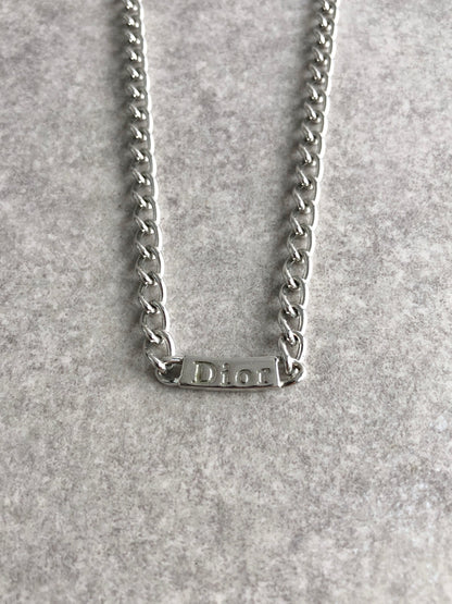 Christian Dior Logo Motif Necklace Silver Vintage ziaan3