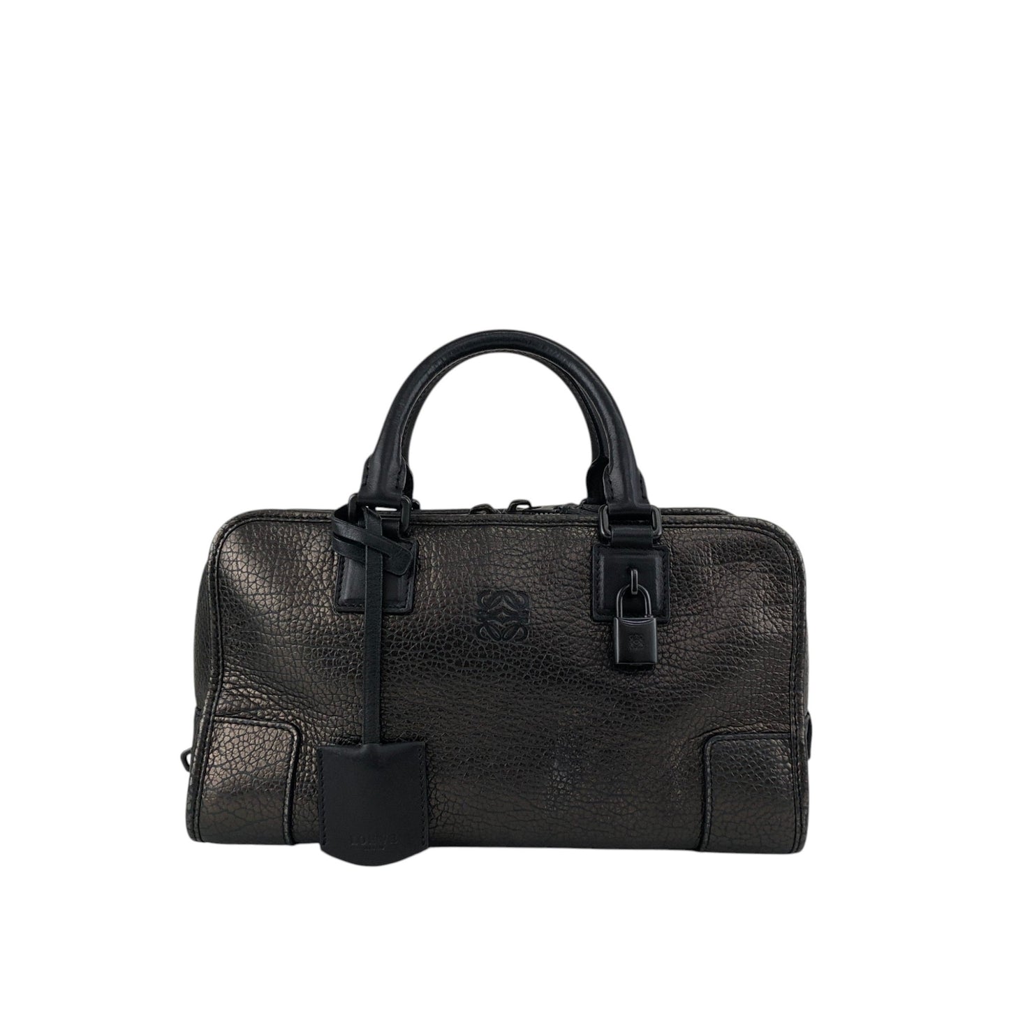 LOEWE Amazona Anagram Small Boston bag Handbag Metallic Black Vintage zmwhrn