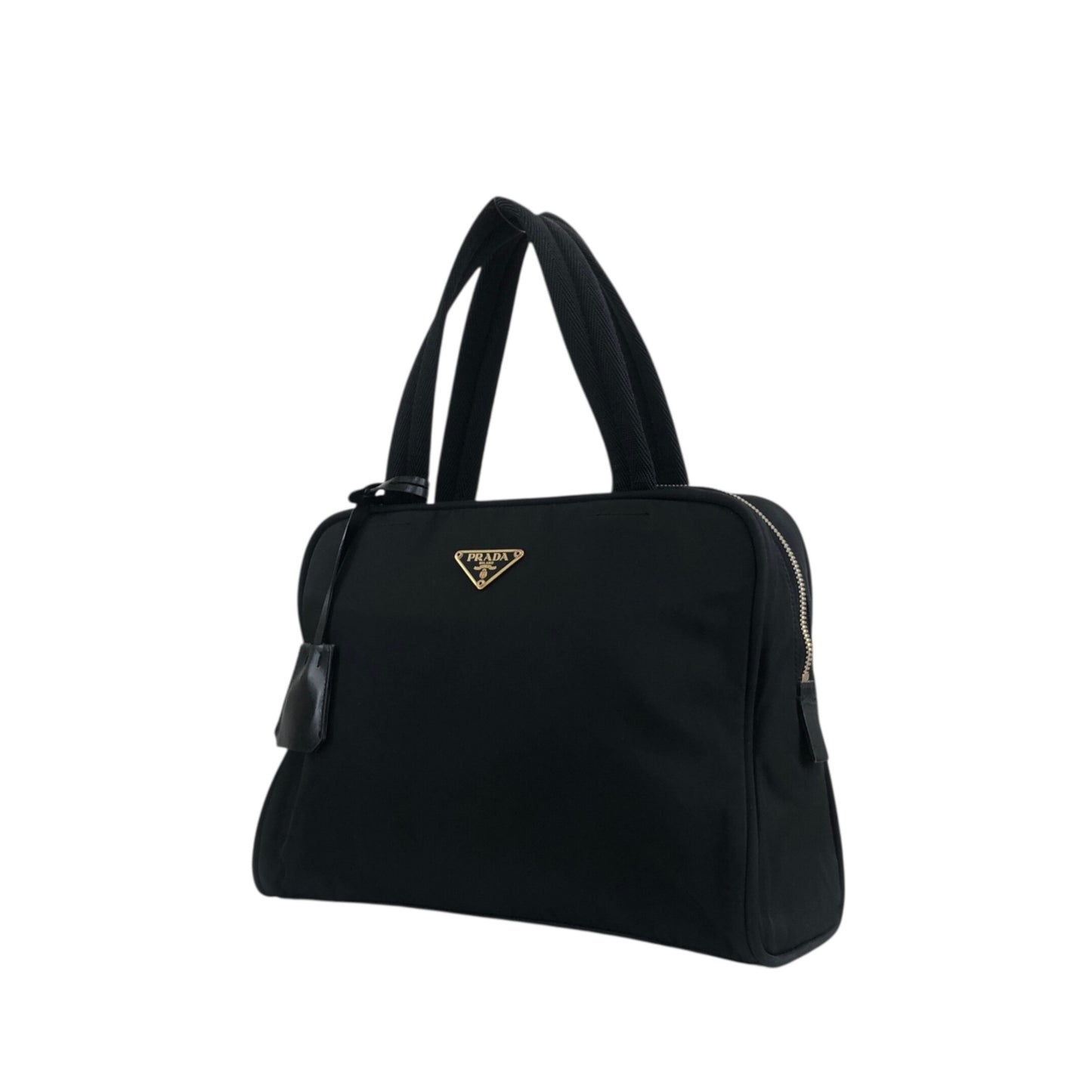 PRADA Tessuto Triangle Logo Padlock Handbag Black Vintage z2waww