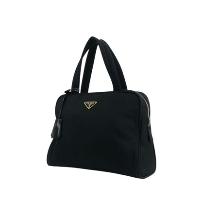 PRADA Tessuto Triangle Logo Padlock Handbag Black Vintage z2waww