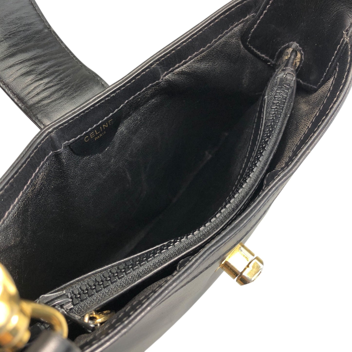 CELINE Blason Turn Lock Shoulder bag Black Vintage rpzpkc