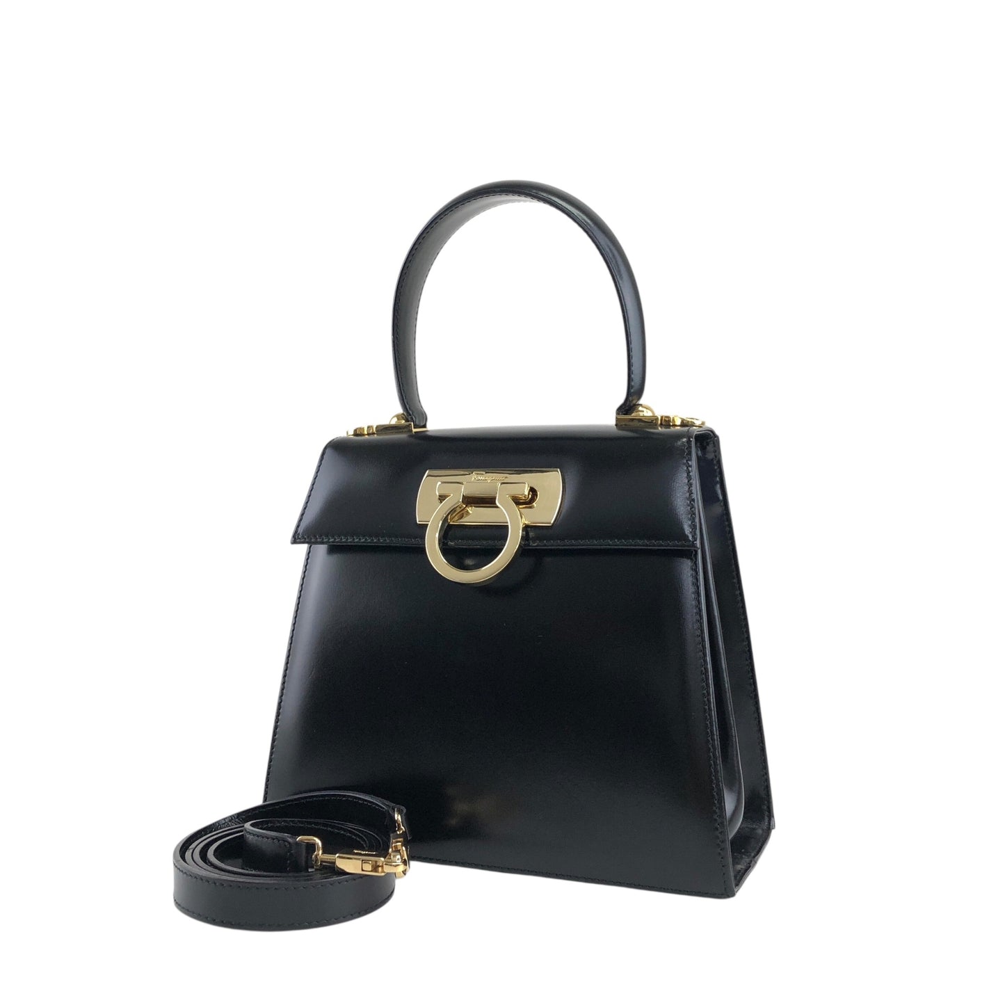 Salvatore Ferragamo Gancini Two-way Handbag Shoulder bag Black Vintage vbbuay