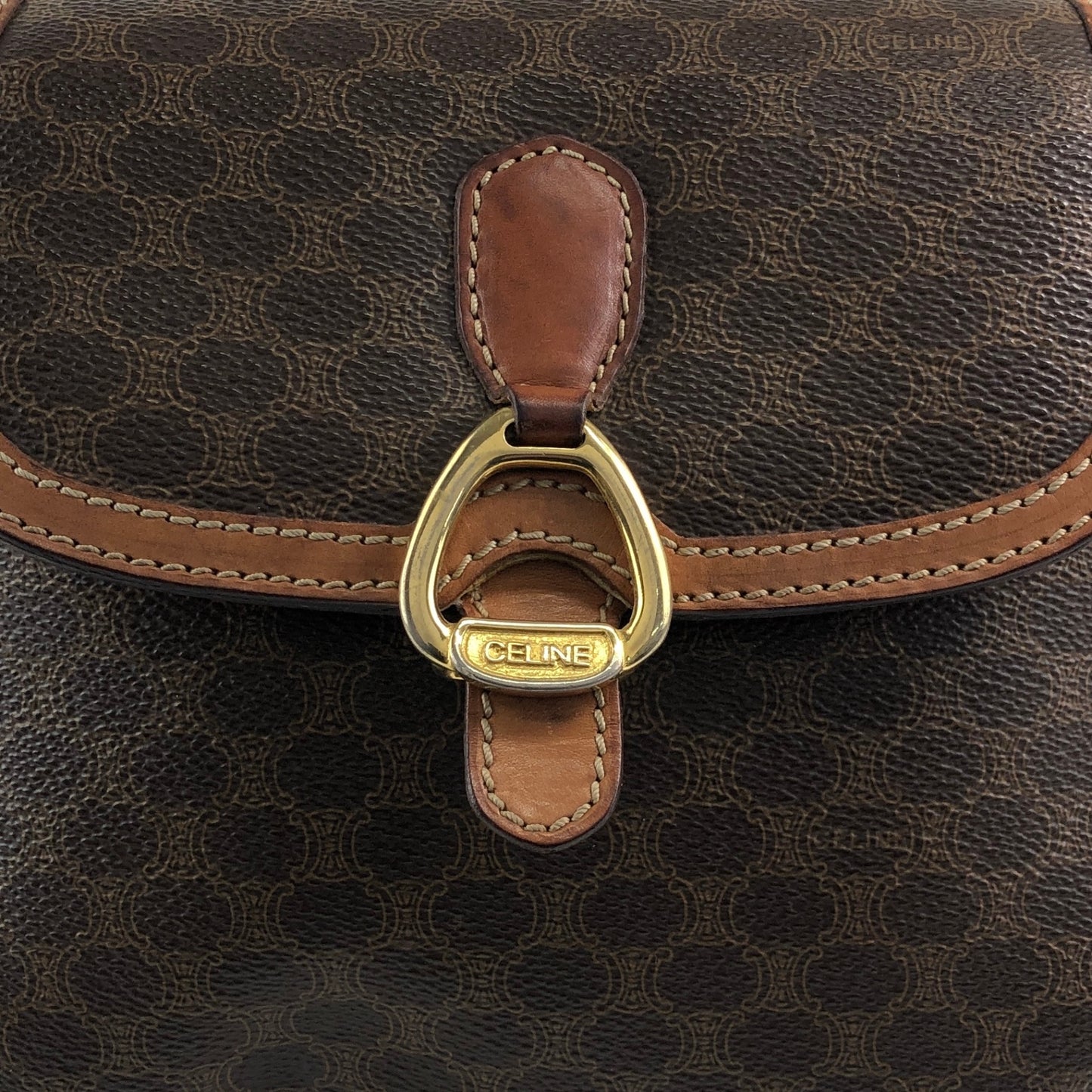 CELINE Macadam Horse Bit Shoulder bag Brown Vintage ydcmjg