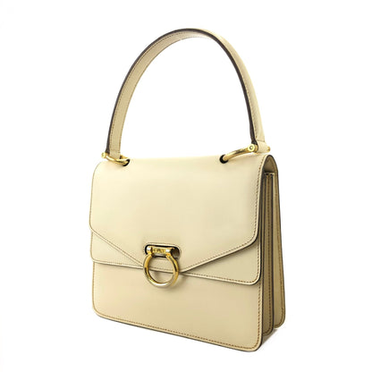 CELINE Gancini Double Flap Leather Handbag Ivory Vintage gpzv4g