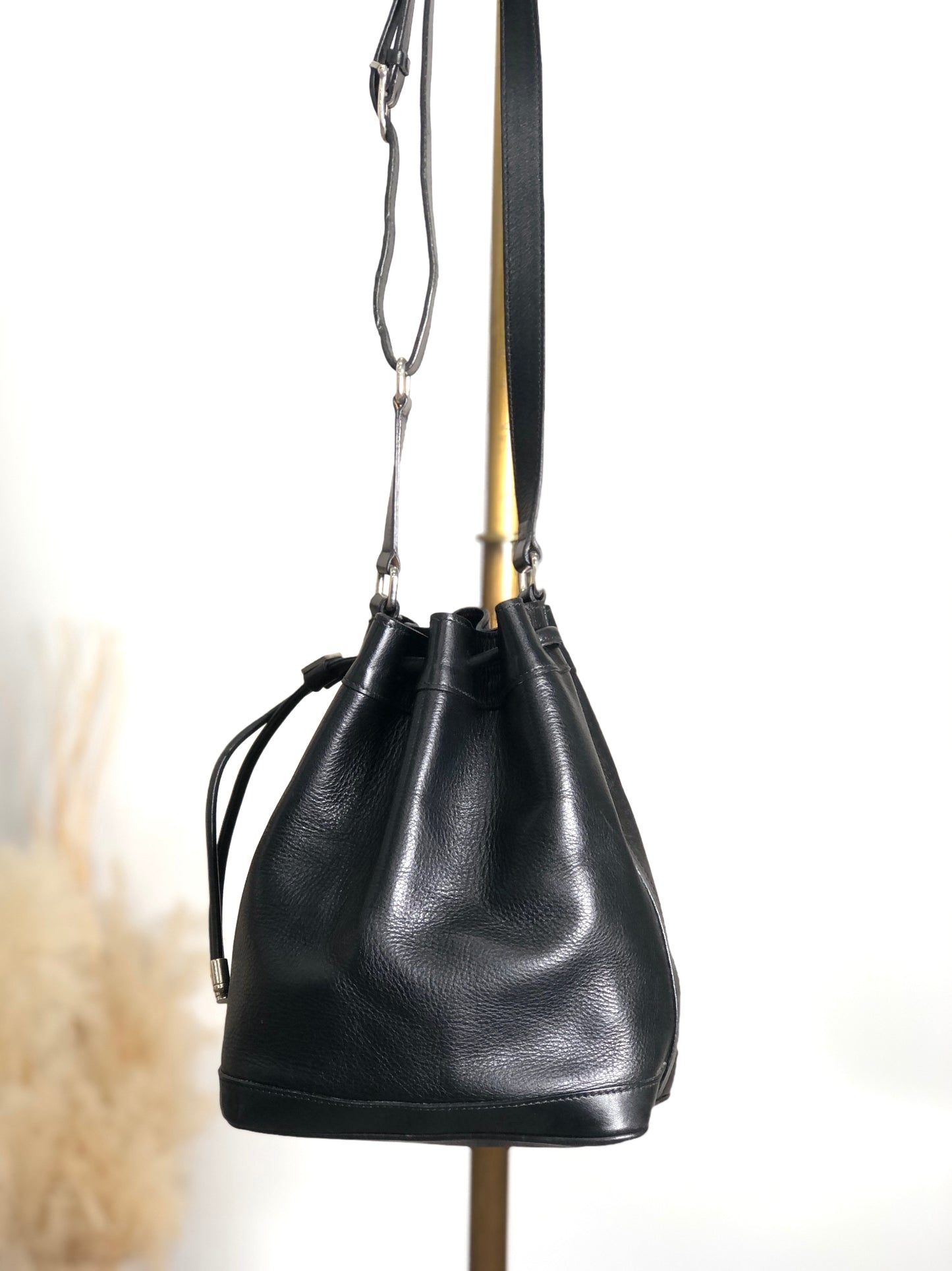 CELINE Drawstring Shoulder bag Black Vintage zazekc