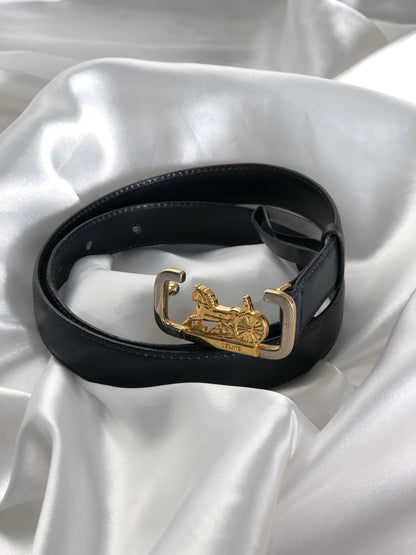 CELINE Horse Carriage Leather Belt Navy Vintage zmr5za
