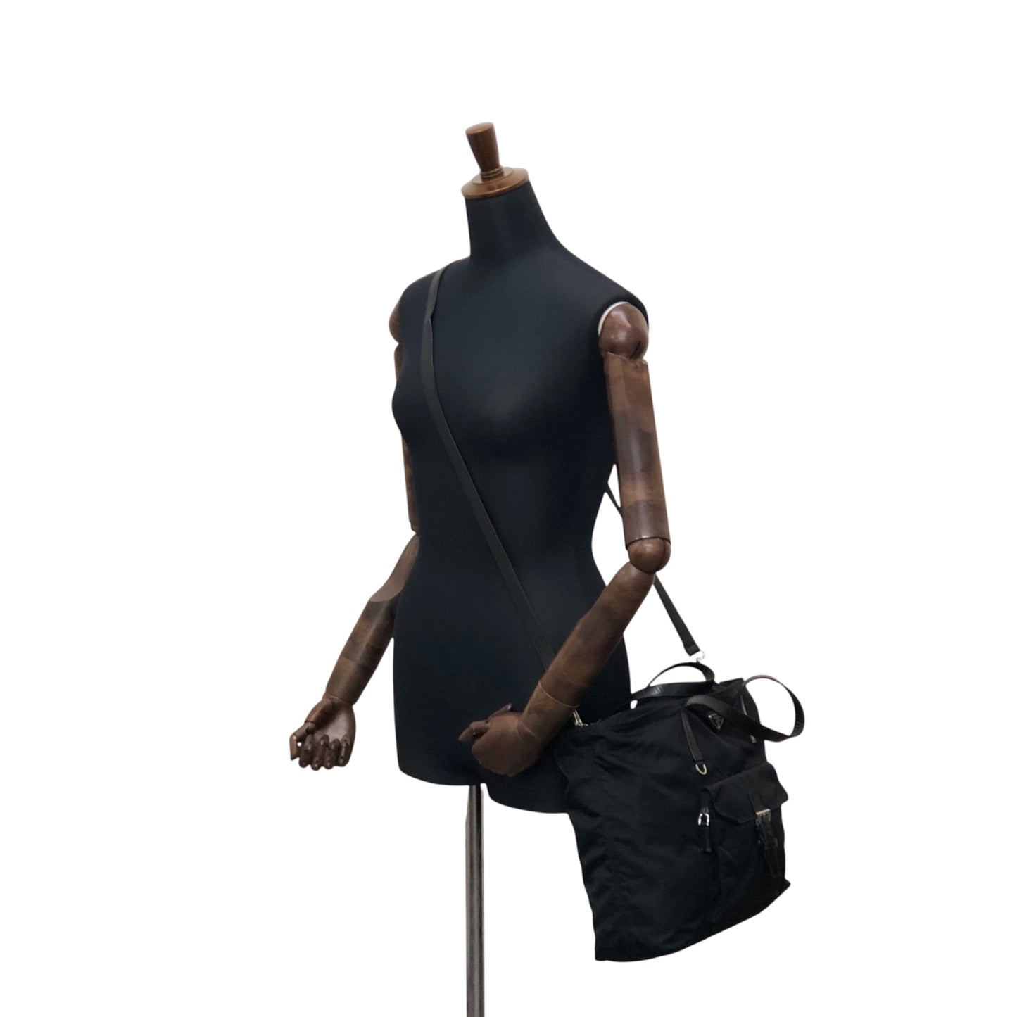 PRADA Tessuto Triangle Logo Front Pocket Two-way Handbag Shoulder bag Black Vintage kuap33