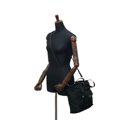 PRADA Tessuto Triangle Logo Front Pocket Two-way Handbag Shoulder bag Black Vintage kuap33