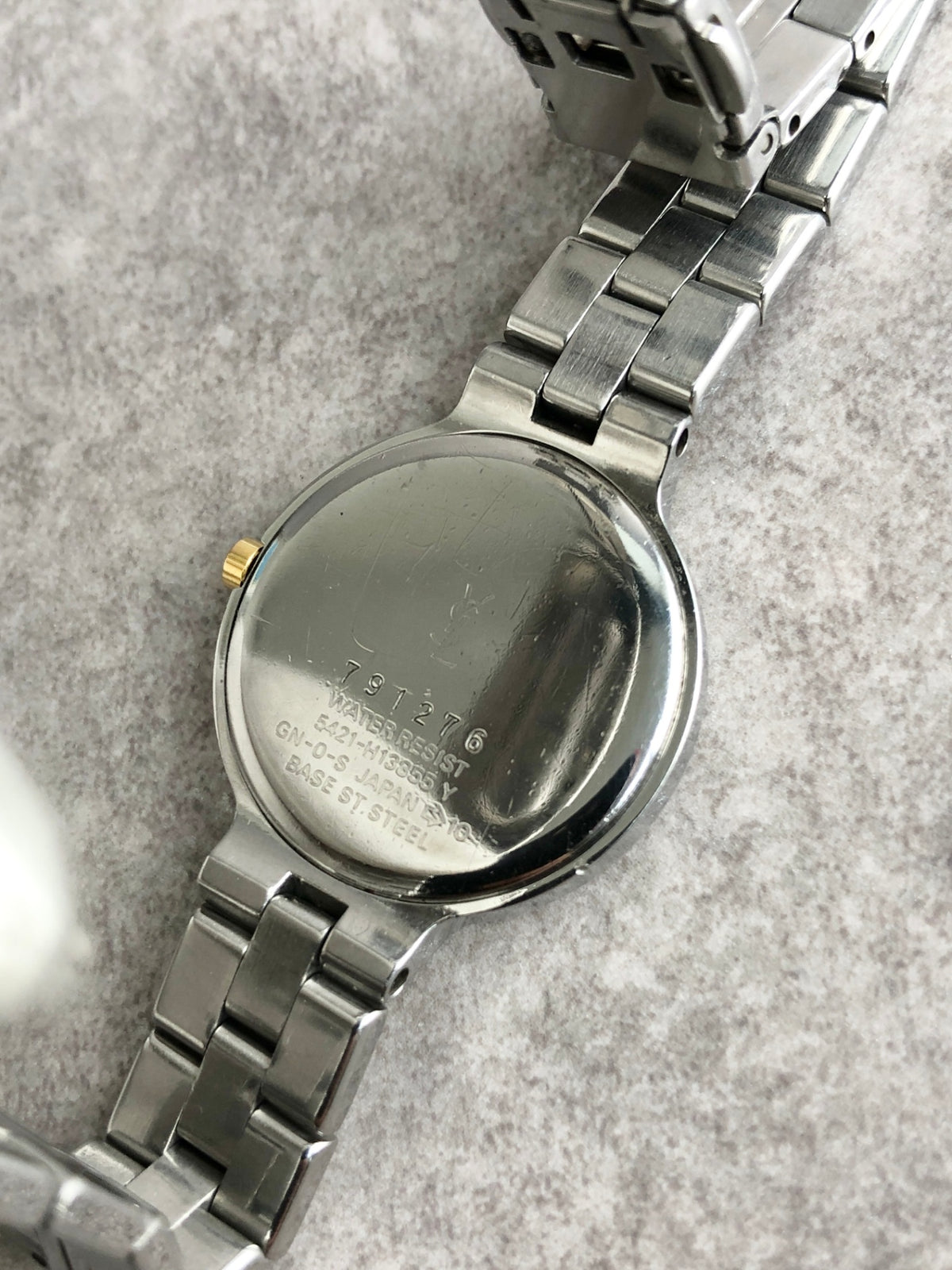 Yves Saint Laurent YSL Logo Quartz Watch Silver×Blue Vintage g2xkhm