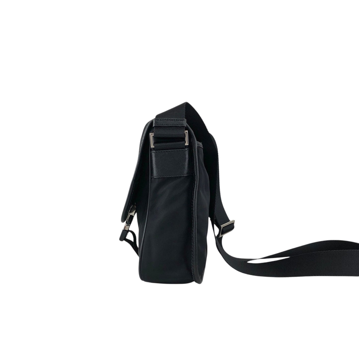 PRADA Tessuto Triangle Logo Front Buckle Shoulder bag Black Vintage 78def6