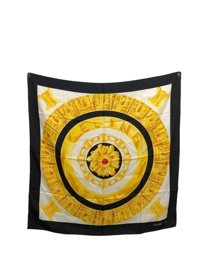 CELINE Triomphe Silk Scarf Black×Gold Vintage nbkia8