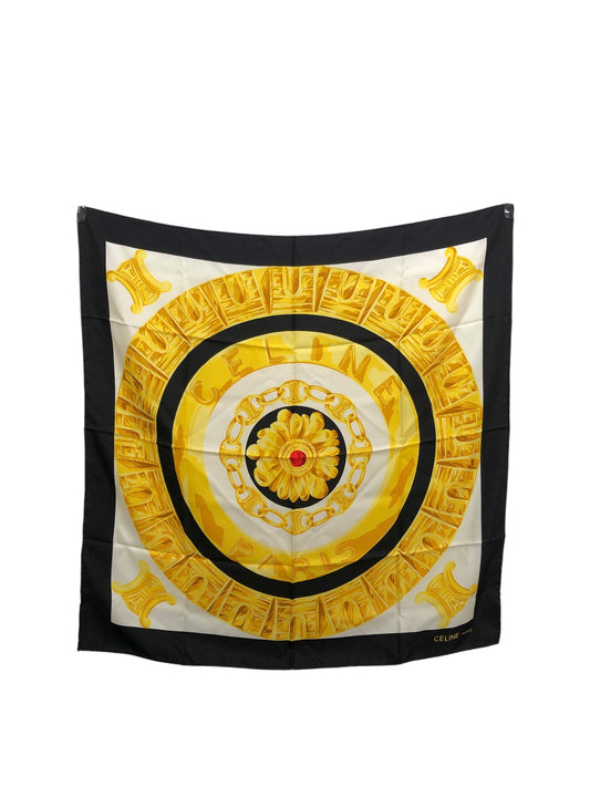 CELINE Triomphe Silk Scarf Black×Gold Vintage nbkia8