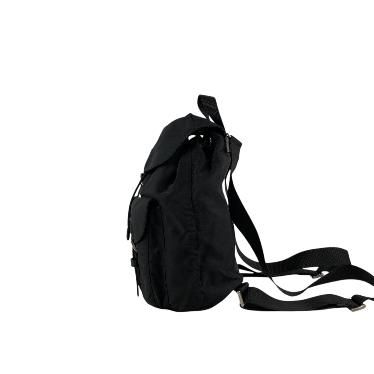 PRADA Tessuto Triangle Logo Double Pocket Backpack Black Vintage 5emm2a