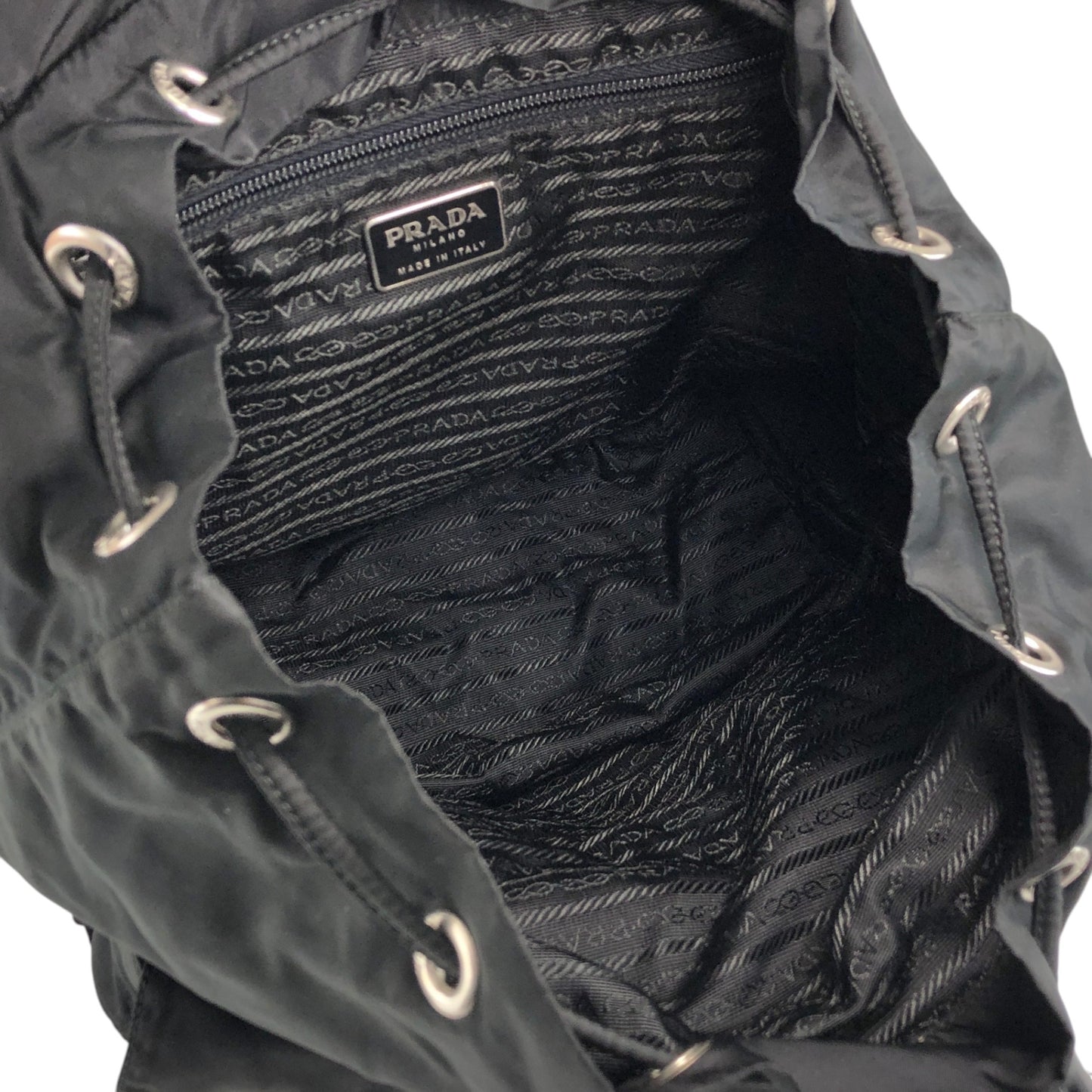 PRADA Tessuto Triangle Logo Double Pocket Backpack Black Vintage rr2dvd