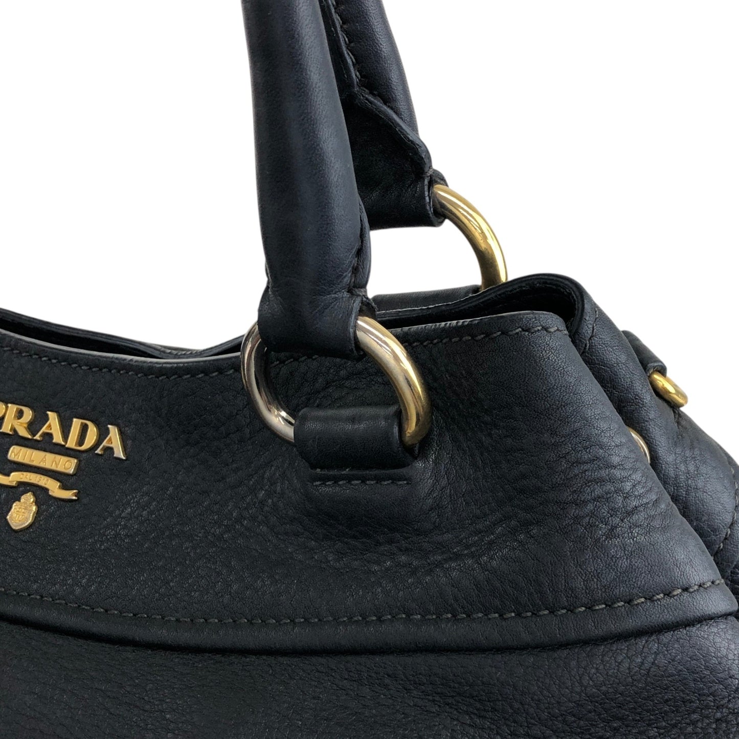 PRADA Logo Handbag Totebag Black Vintage 3ksgpr