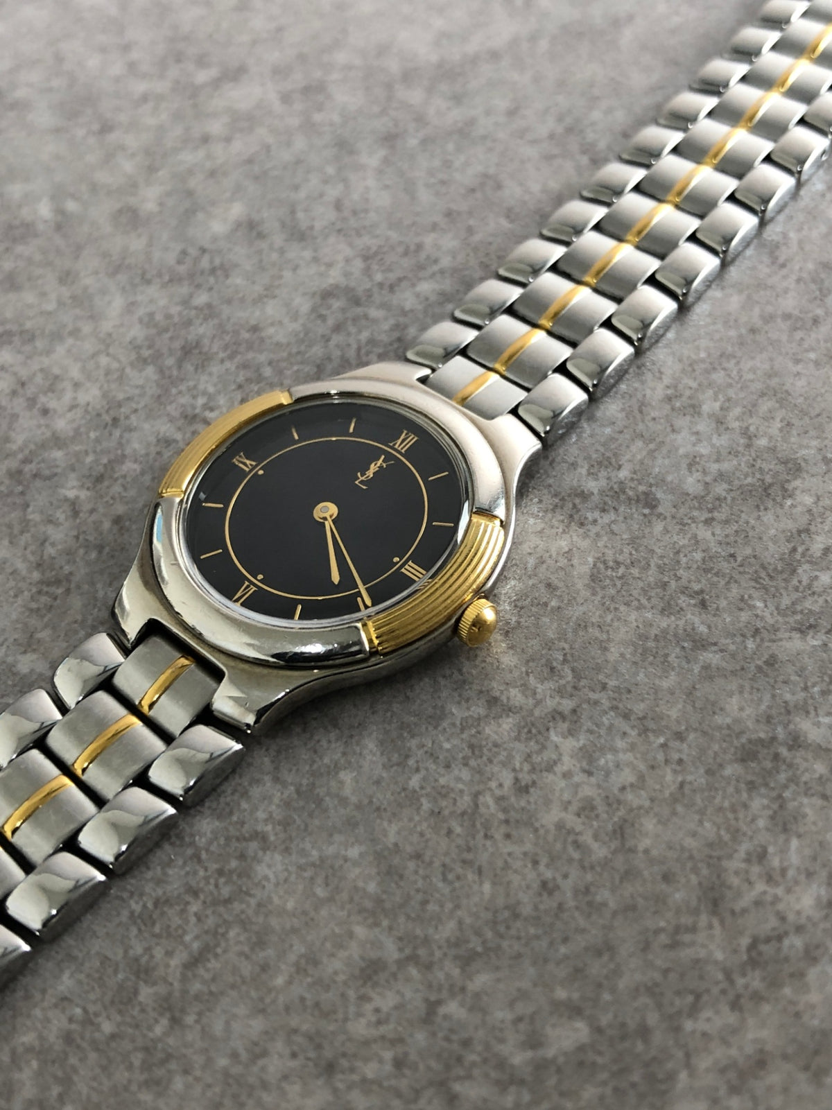 Yves Saint Laurent YSL Logo Quartz Watch Silver×Gold Vintage ymydvs